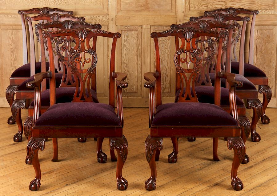 Appraisal: SET BAKER CHIPPENDALE STYLE DINING CHAIRS A set of eight