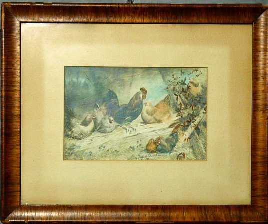 Appraisal: - Framed and matted watercolor painting of chickens signed l