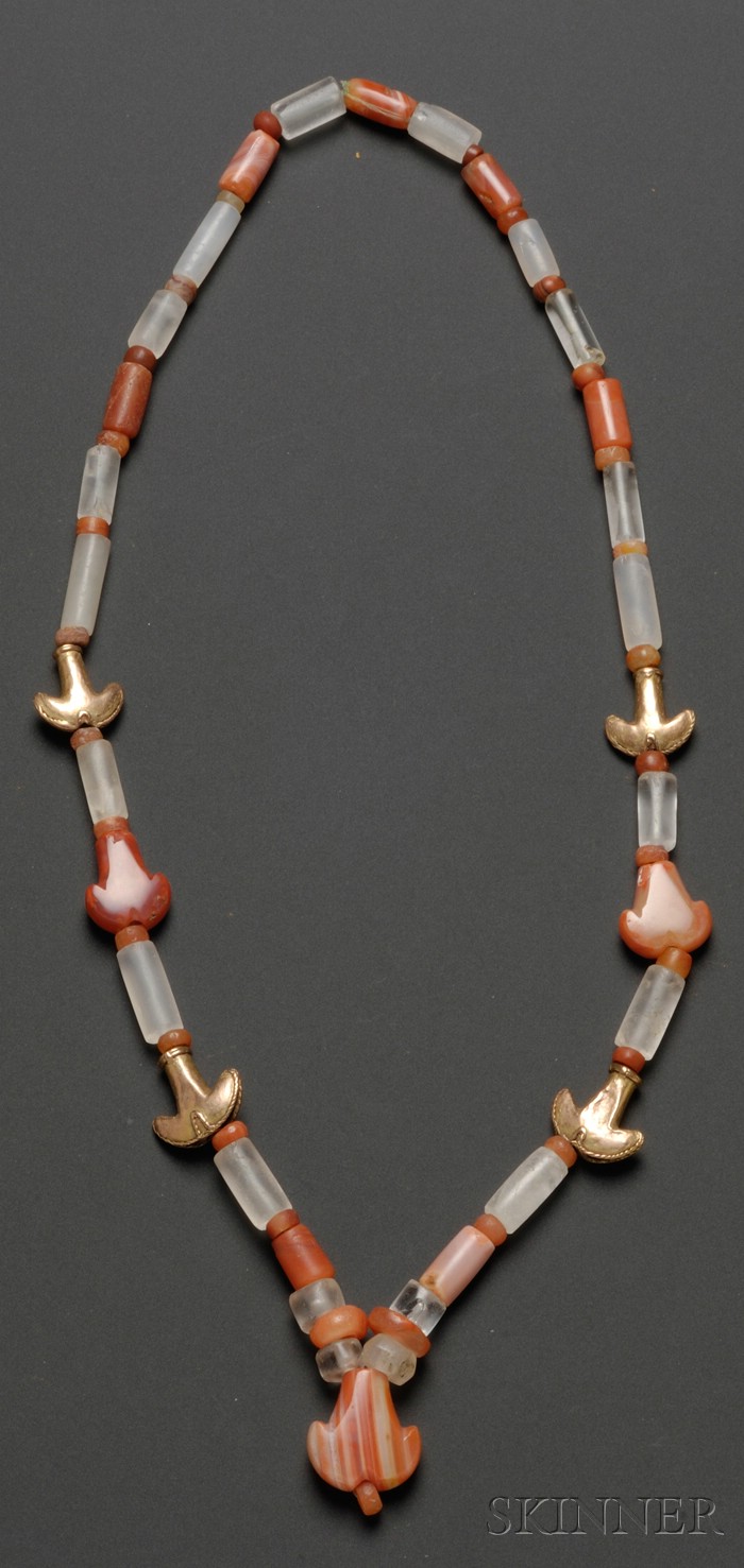 Appraisal: Pre-Columbian Rock Crystal Carnelian and Gold Necklace Colombia c -