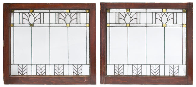 Appraisal: Prairie School windows pair stylized floral design with gold leaf