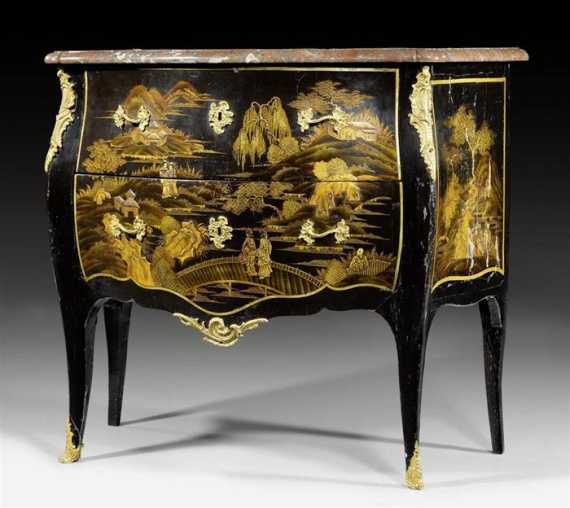 Appraisal: LAQUER COMMODE Louis XV stamped L FOUREAU Louis Foureau maitre