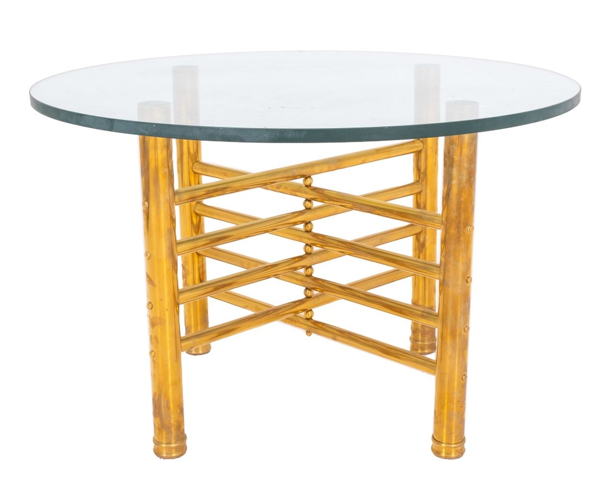 Appraisal: MODERNIST GLASS AND BRASS OCCASIONAL TABLE Modernist glass and brass