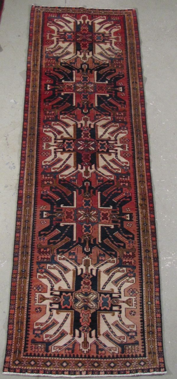 Appraisal: ORIENTAL RUG KARAJA RUNNER ' x ' Five eagle-type medallions