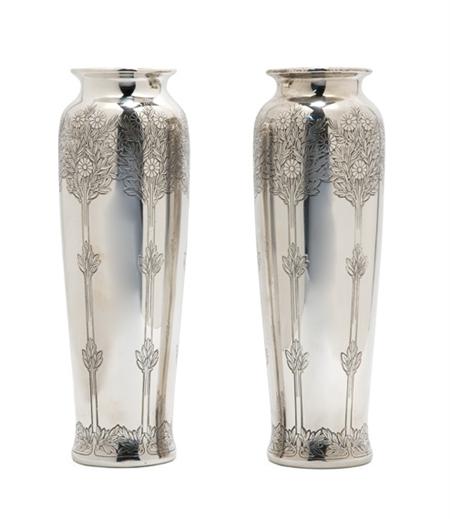 Appraisal: Pair of Tiffany Co Makers Sterling Silver Vases Estimate -