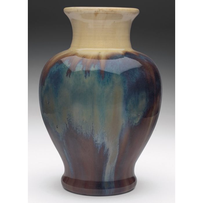 Appraisal: Fulper vase bulbous shape coveredin a tan blue and brown