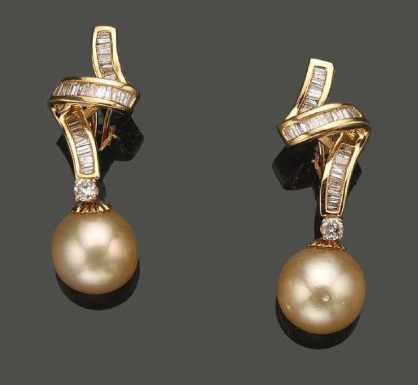 Appraisal: A pair of South Sea cultured pearl diamond and k