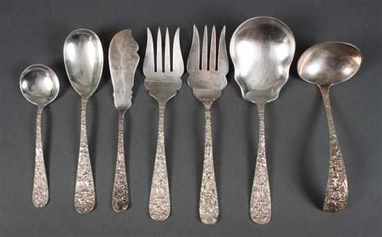 Appraisal: Seven American sterling silver serving pieces in the ''Rose'' pattern