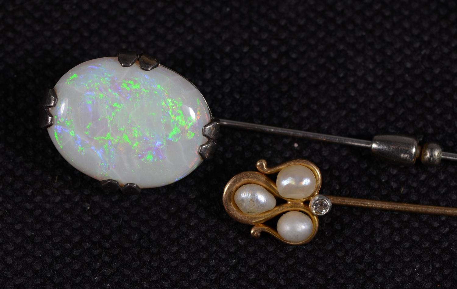 Appraisal: Unmarked WG opal stickpin x mm with a K YG