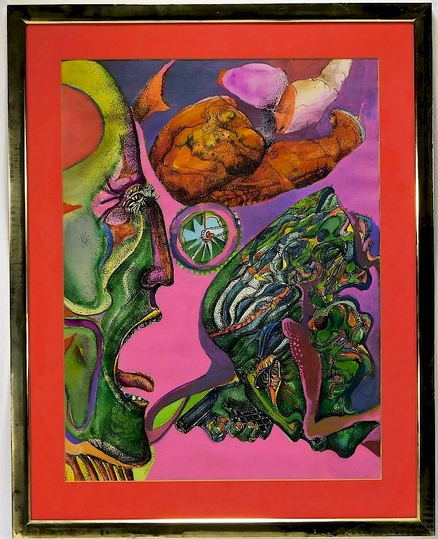 Appraisal: John Jurgens Surrealist Faces Painting United States th Century Surreal