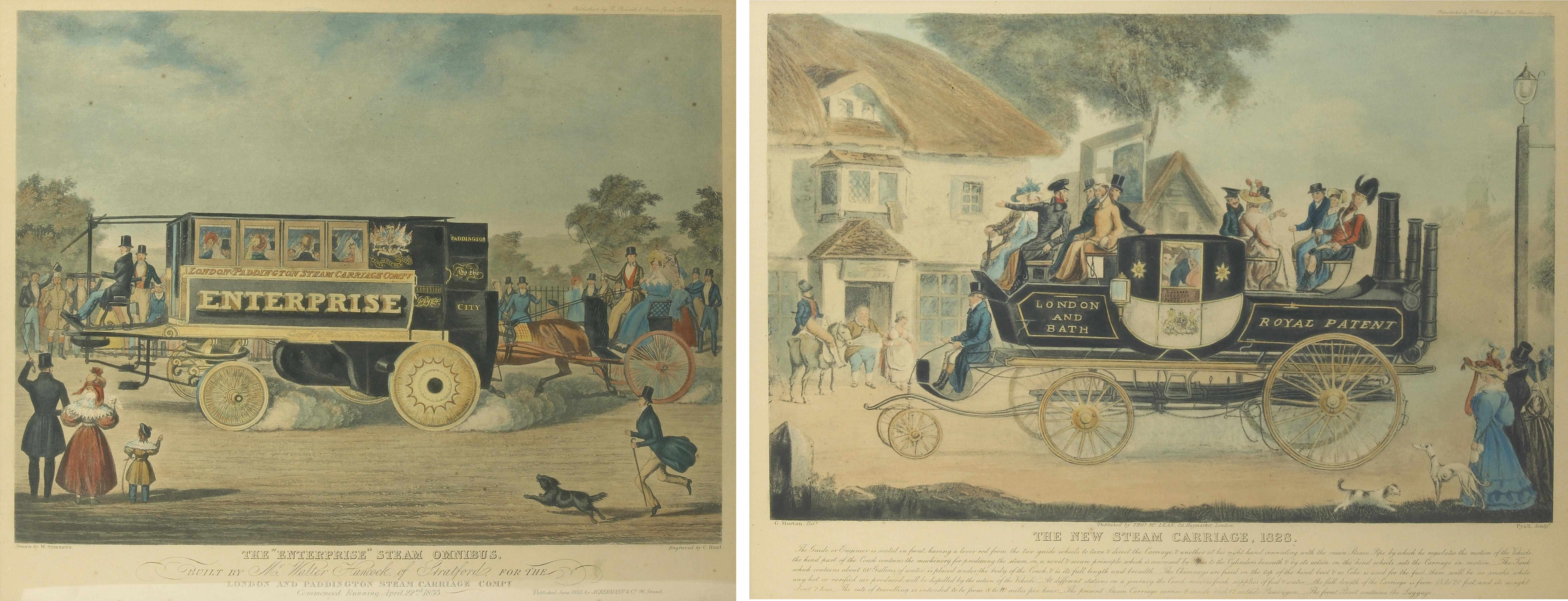 Appraisal: Two hand colored prints Both images refer to automobilia and