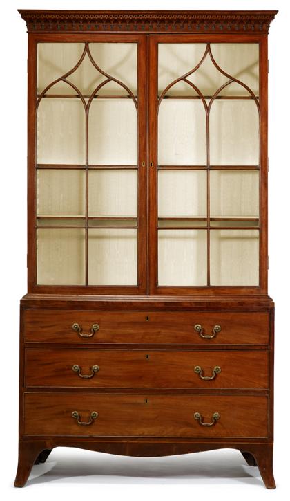 Appraisal: George III inlaid mahogany dresser bookcase early th century