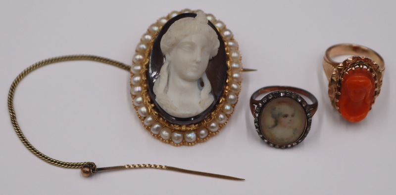 Appraisal: JEWELRY COLLECTION OF CARVED CAMEO JEWELRY Includes an antique silver