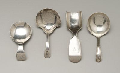 Appraisal: Four English silver caddy spoons one with shield-form bowl probably