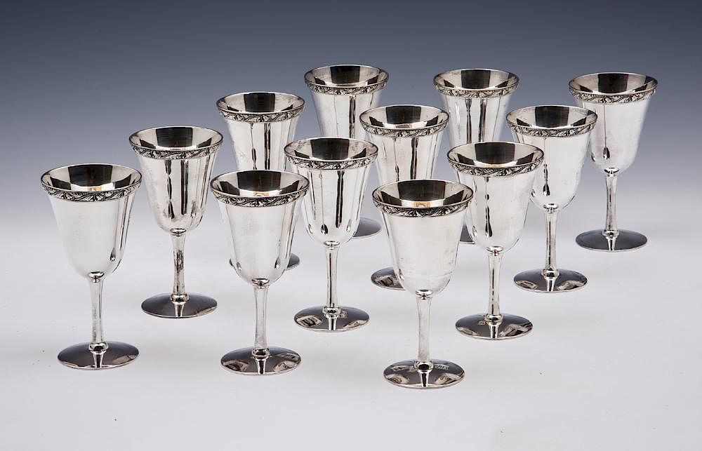 Appraisal: Set of Cased Old Friend sterling silver wine goblets Set