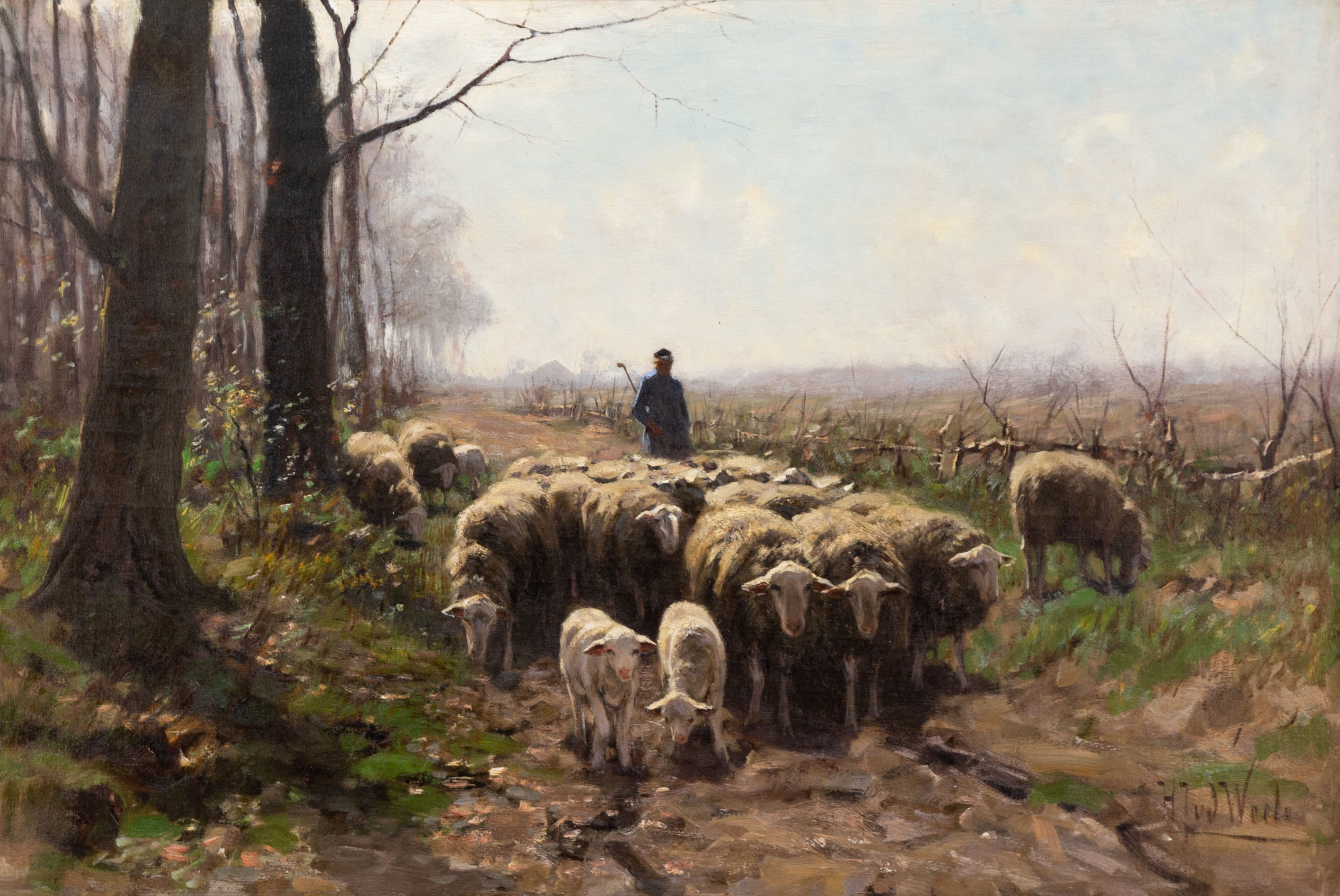 Appraisal: HERMANN JOHANNES VAN DER WEELE DUTCH - A SHEPHERD HERDING