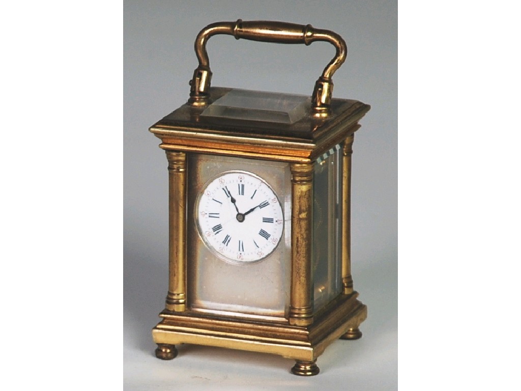 Appraisal: AN EARLY 's FRENCH MINIATURE GILT BRASS CASED CARRIAGE CLOCK