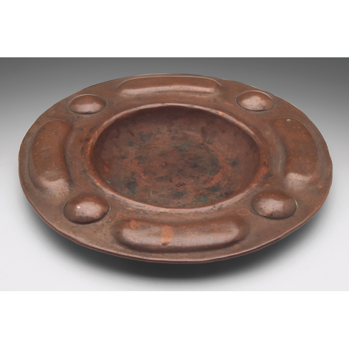 Appraisal: Gustav Stickley tray hammered copperwith raised designs original patina impressed