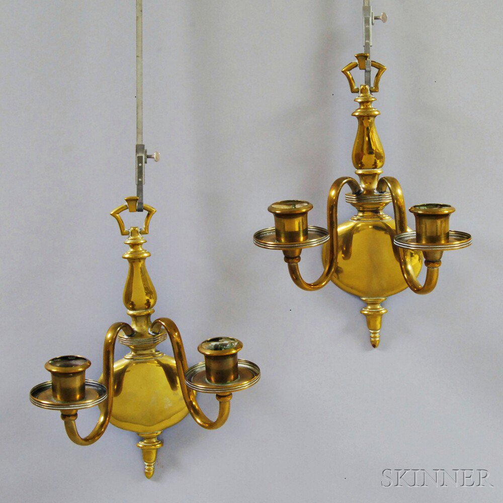 Appraisal: Pair of Brass Two-light Sconces th th century ht wd