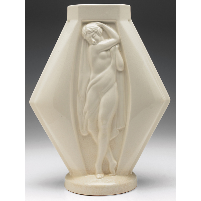 Appraisal: Kent Art Ware vase nude figure in relief covered in