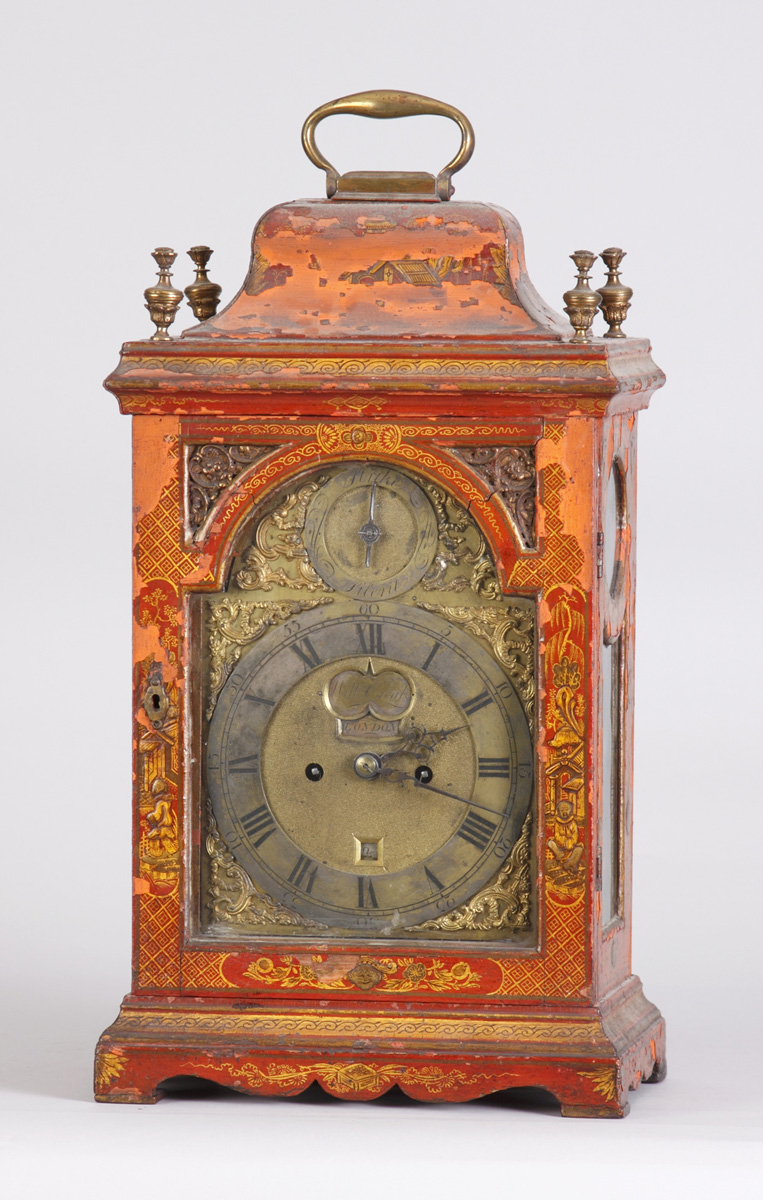 Appraisal: George III Red Chiseree Decorated Bracket Clock by William Creak