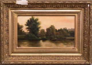 Appraisal: French School River Landscape with Boat th c French School