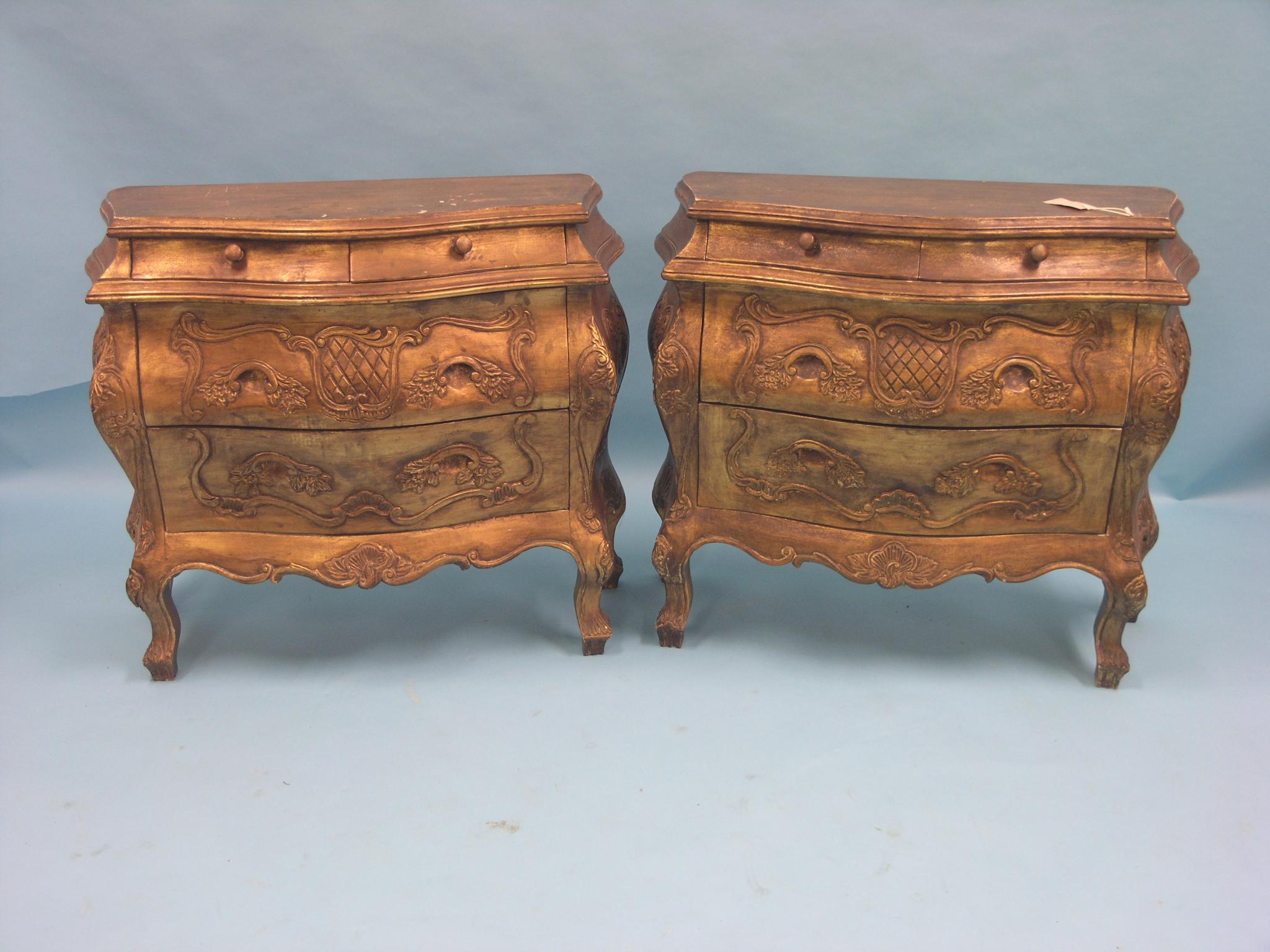 Appraisal: A pair of Venetian-style bombe commodes each with two drawers