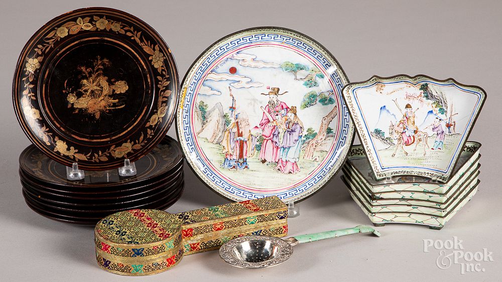 Appraisal: Partial Canton enamel serving dish set etc Partial Canton enamel