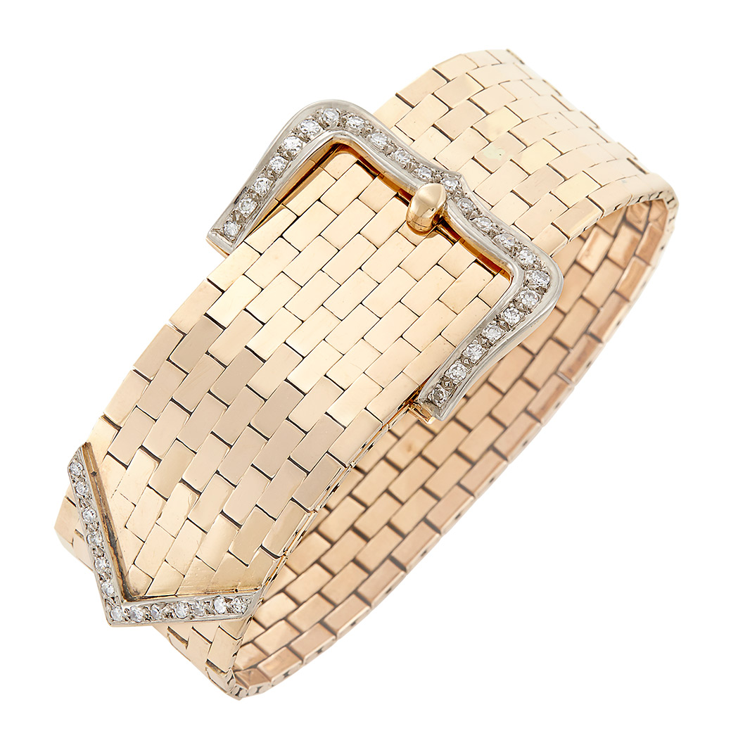 Appraisal: Rose Gold Platinum and Diamond Buckle Slide Bracelet France kt