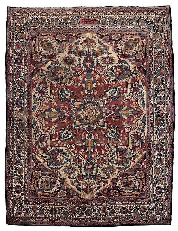 Appraisal: Kerman Lavar Carpet Persian early th century central floral medallion