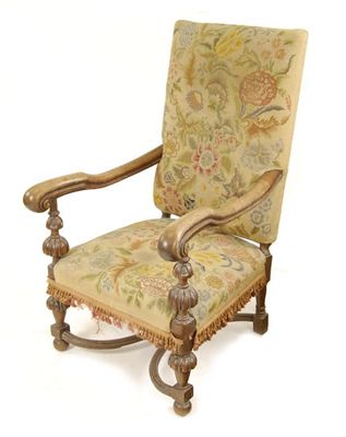 Appraisal: A late th century style open armchair with floral needlework