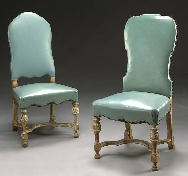 Appraisal: An assembled set of fourteen Baroque style beechwood leather upholstered