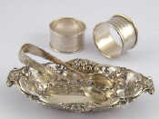 Appraisal: Silver A pierced bonbon dish Birmingham two napkin rings and