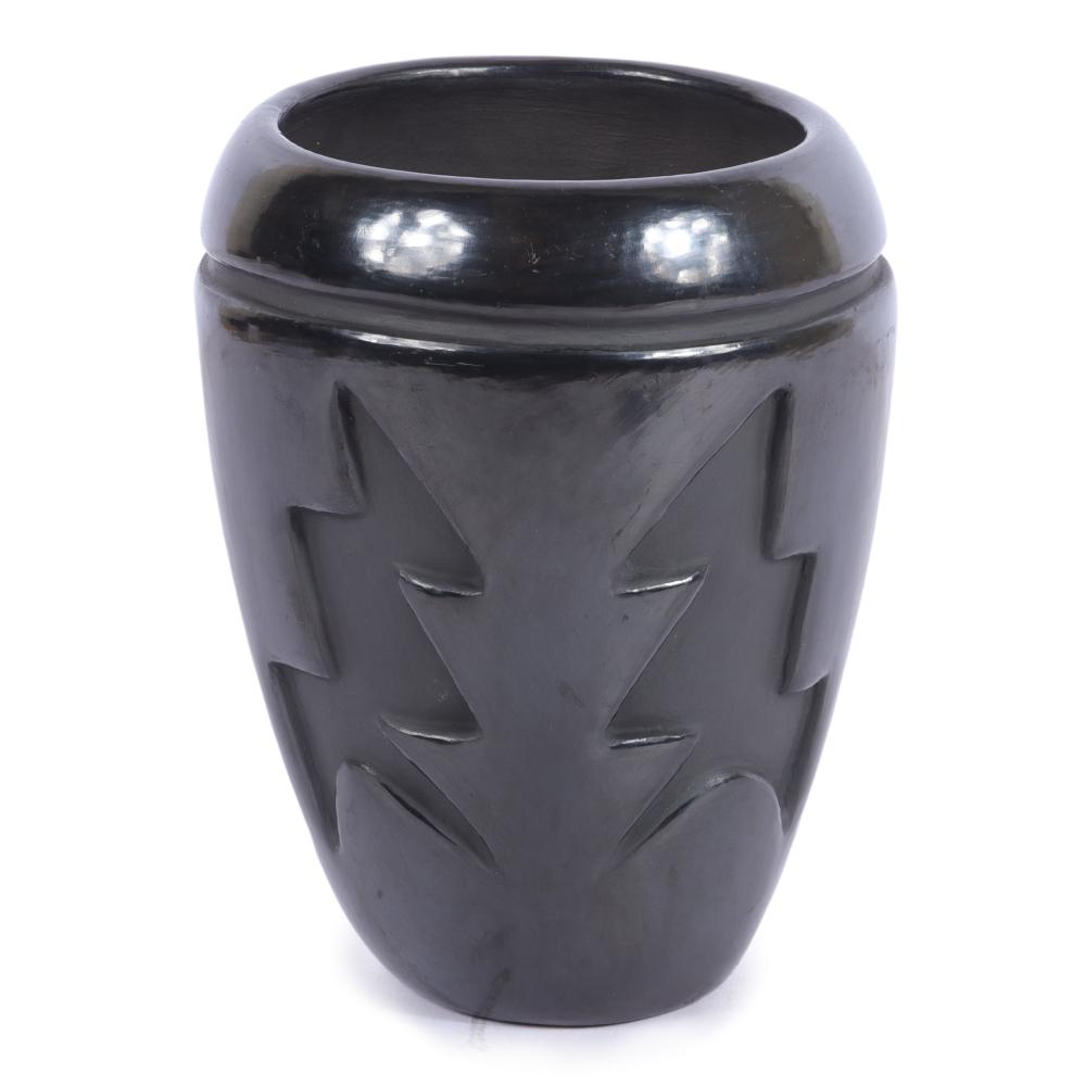 Appraisal: NATIVE AMERICAN BLACKWARE VASE WITH CARVED LIGHTNING BOLT DESIGN H