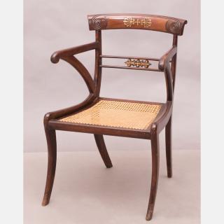 Appraisal: A Regency Mahogany Armchair with Caned Seat th Century A