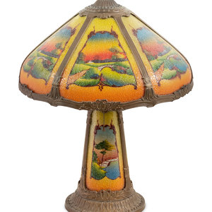 Appraisal: A Miller Reverse-Painted Lamp th Century Height x diameter of