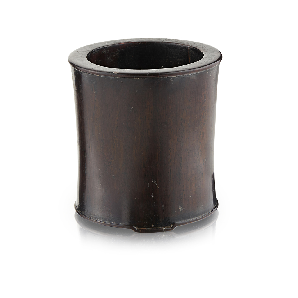 Appraisal: HARDWOOD BRUSHPOT of rounded form with gently tapered sides rising