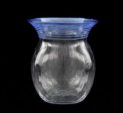 Appraisal: A Steuben Glass Vase with Blue Threading The bulbous shape