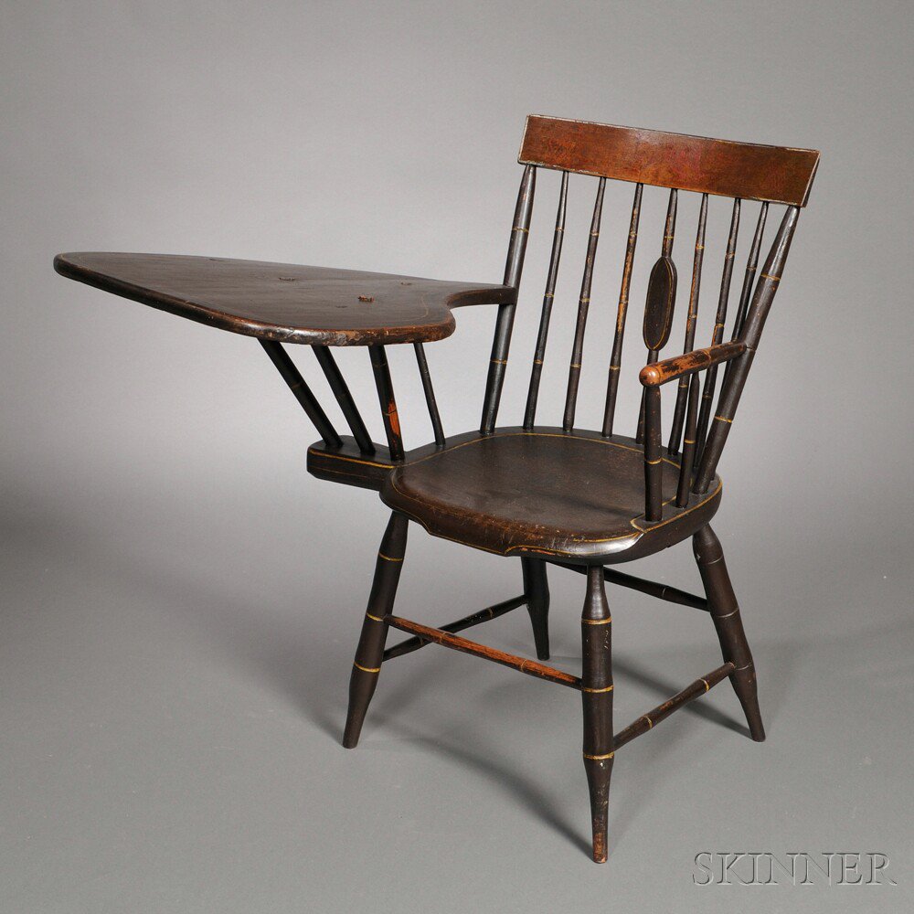 Appraisal: Paint-decorated Bamboo-turned Writing-arm Windsor Chair New England early th century