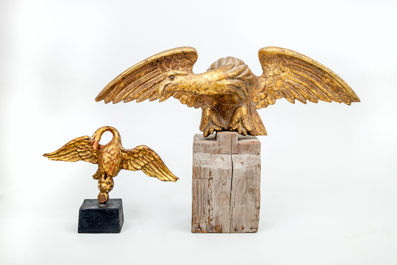 Appraisal: AMERICAN CARVED GILTWOOD SWAN-FORM FINIAL AND A CARVED GILTWOOD EAGLE