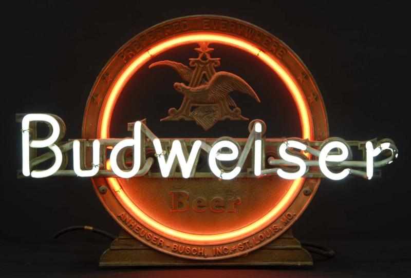 Appraisal: Budweiser Cast Neon Sign Description s Anheuser Bush St Louis