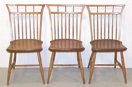 Appraisal: Three th C flared birdcage Windsor chairs tiger maple rails