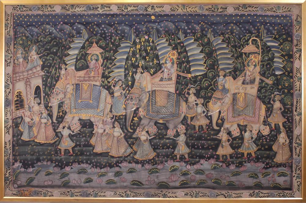 Appraisal: HINDU PICHHWAI PAINTING ON FABRIC Feast of Elephants a procession