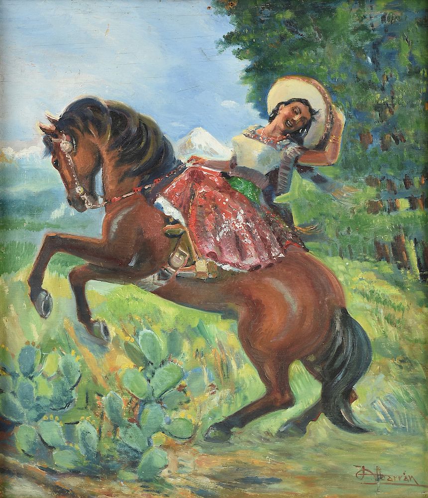 Appraisal: LUIS G ALBARRAN Mexican - A PAINTING Escaramuza Charra LUIS