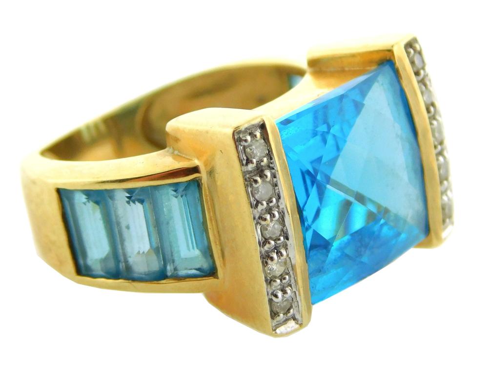 Appraisal: JEWELRY K BLUE TOPAZ AND DIAMOND RING TESTED K YELLOW