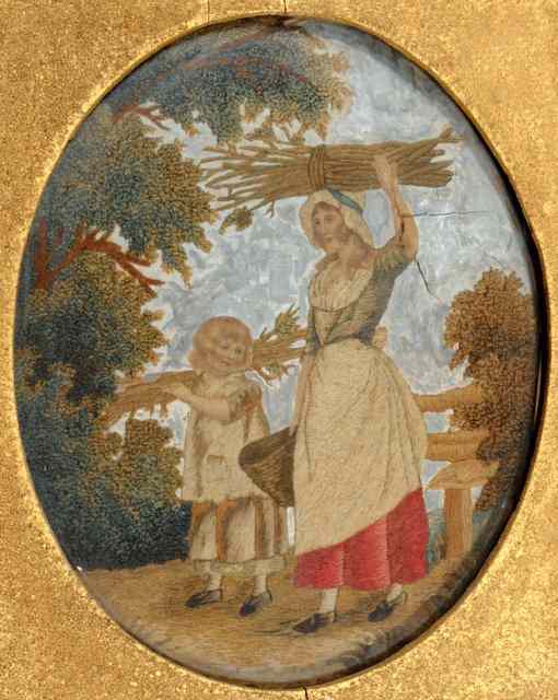 Appraisal: A REGENCY OVAL EMBROIDERED PICTURE depicting a mother and child