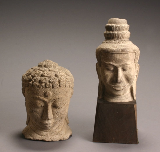 Appraisal: Two Thai or Burmese Gray Stone Heads of the Buddha