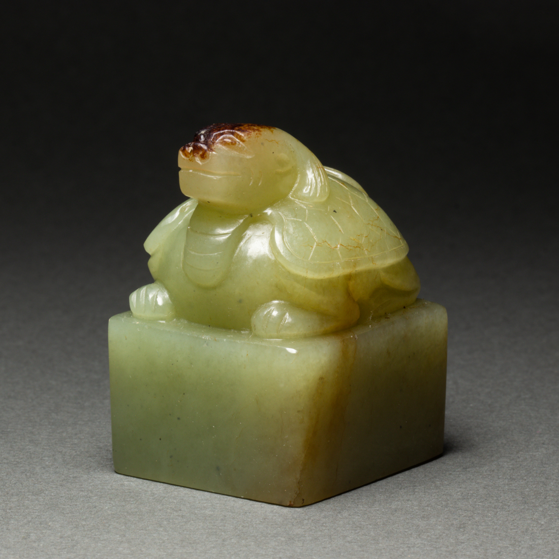 Appraisal: Chinese celadon jade seal featuring a dragon turtle finial the