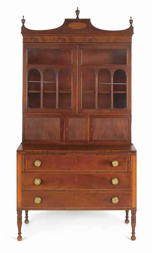 Appraisal: New England Federal mahogany secretary ca with extensive inlays h