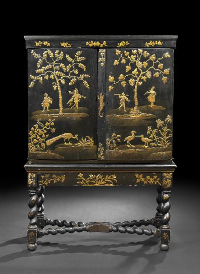 Appraisal: Dutch Colonial Japanned Cabinet th century and later the molded