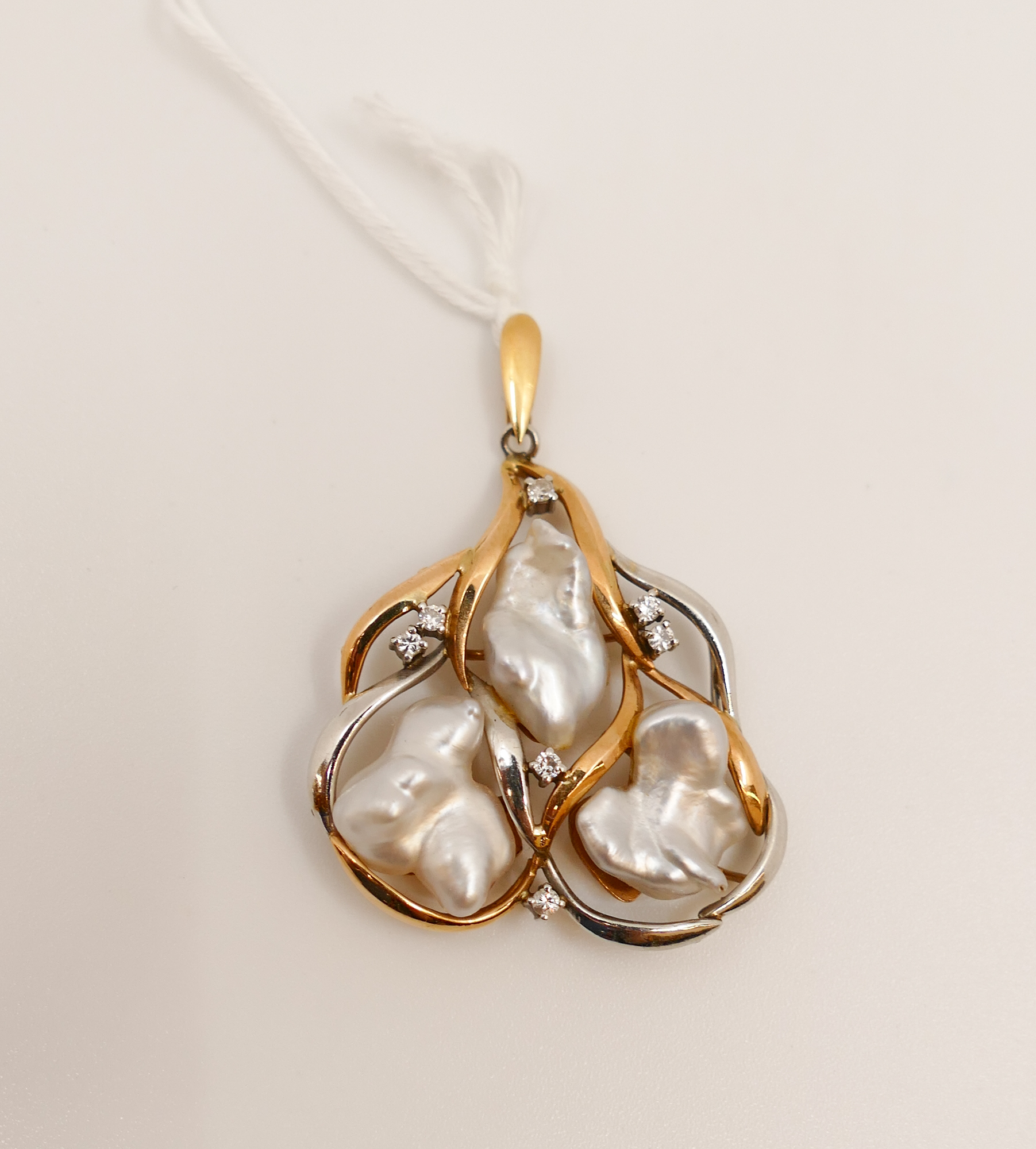 Appraisal: K Diamond Baroque Pearl -Tone Pendant w appraisal- ''- g